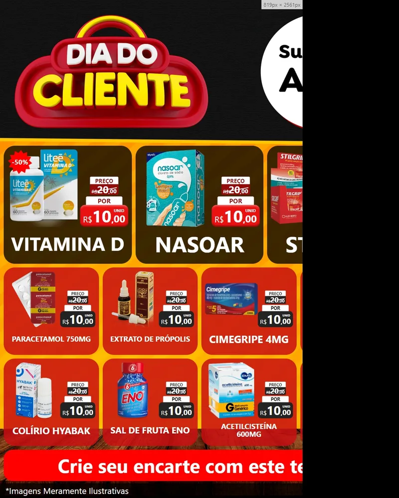 Modelo de Rede Social para Feed Instagram com o tema Dia do Cliente para Farmácia