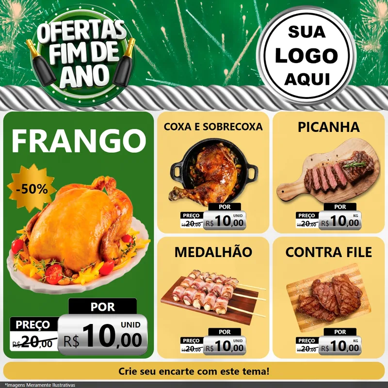 Modelo de Rede Social para Feed Facebook com o tema Ofertas Fim de Ano para Assados