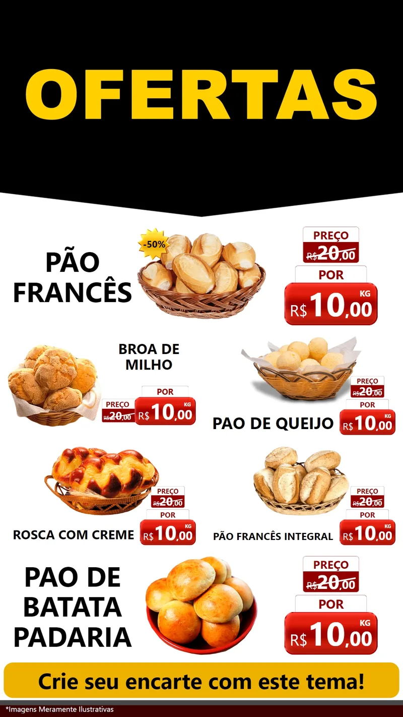 Modelo de TV para TV Vertical com o tema Ofertas Preto e Vermelho Cartaz para Padaria