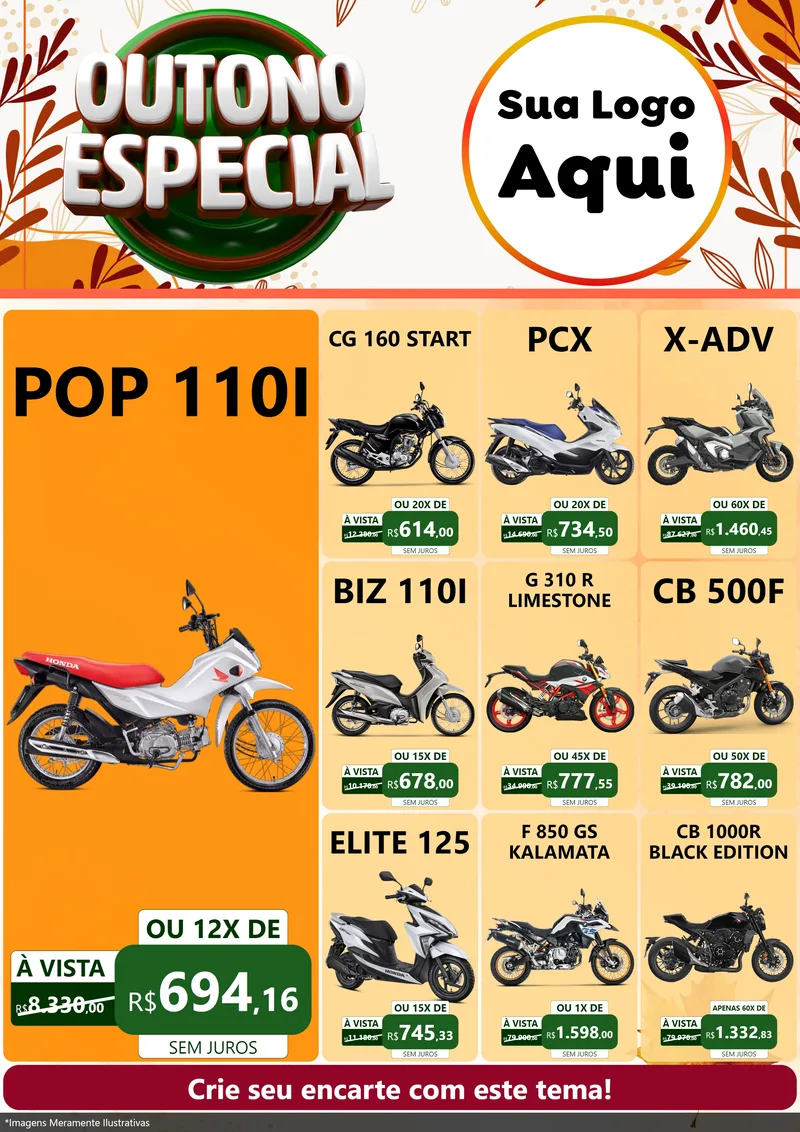 Modelo de Encarte para Encarte A4 Vertical com o tema Outono Especial para Concessionaria de Motos