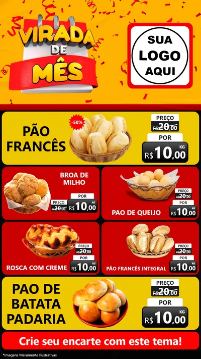 Modelo de TV para TV Vertical com o tema Virada de Mês para Padaria