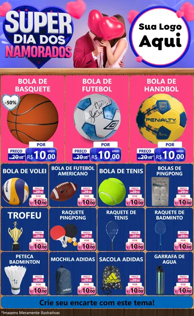 Modelo de Encarte para Encarte Grande com o tema Super Dia dos Namorados para Artigos Esportivos