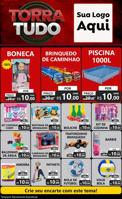 Modelo de Encarte para Encarte Grande com o tema Torra Tudo para Brinquedos