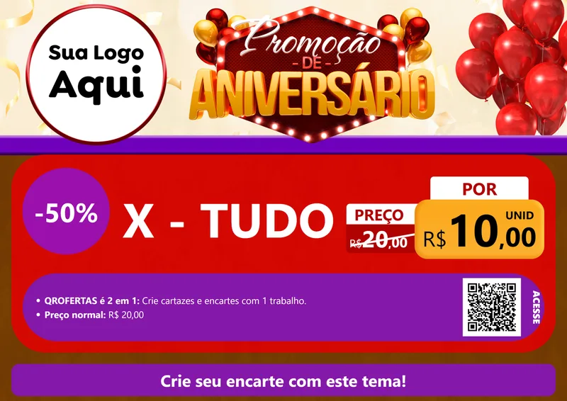 Modelo de Cartaz para Cartaz A4 Horizontal com o tema Promoção de Aniversário para Hamburgueria
