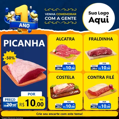 Modelo de Rede Social para Feed Facebook com o tema Um Ano de Aniversário para Açougue