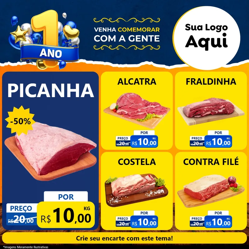 Modelo de Rede Social para Feed Facebook com o tema Um Ano de Aniversário para Açougue