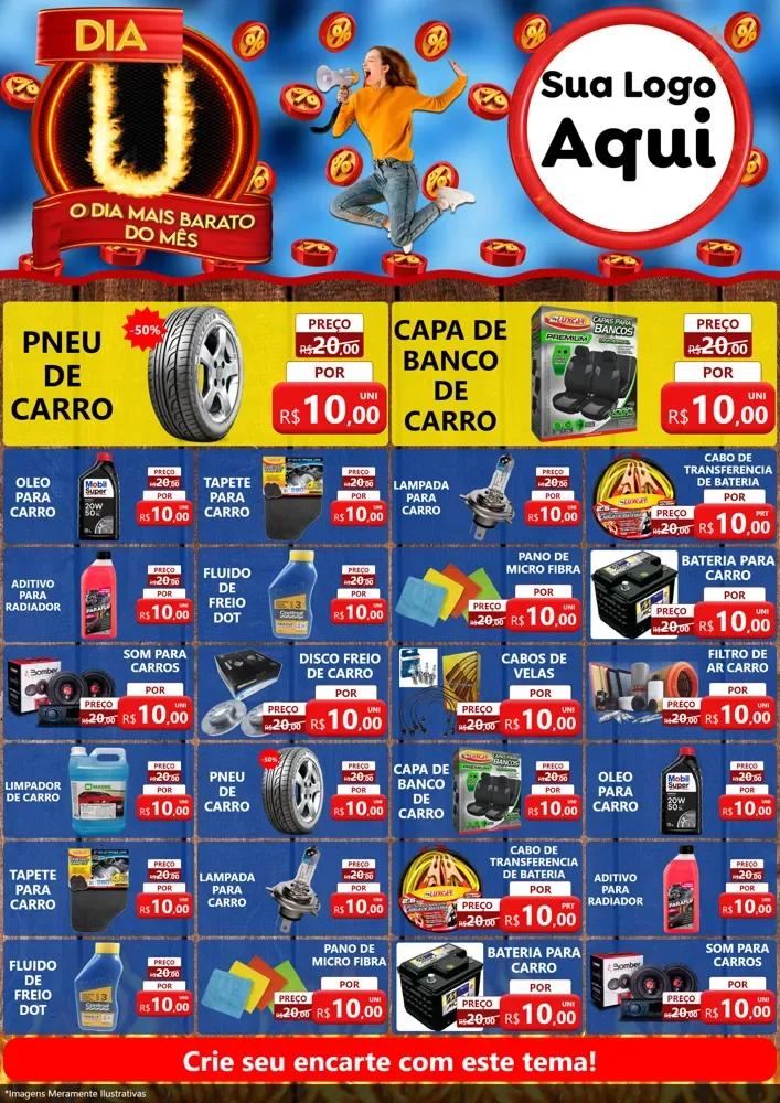 Modelo de Encarte para Encarte A4 Vertical com o tema Dia U - O Dia Mais Barato Do Mês para Auto peças