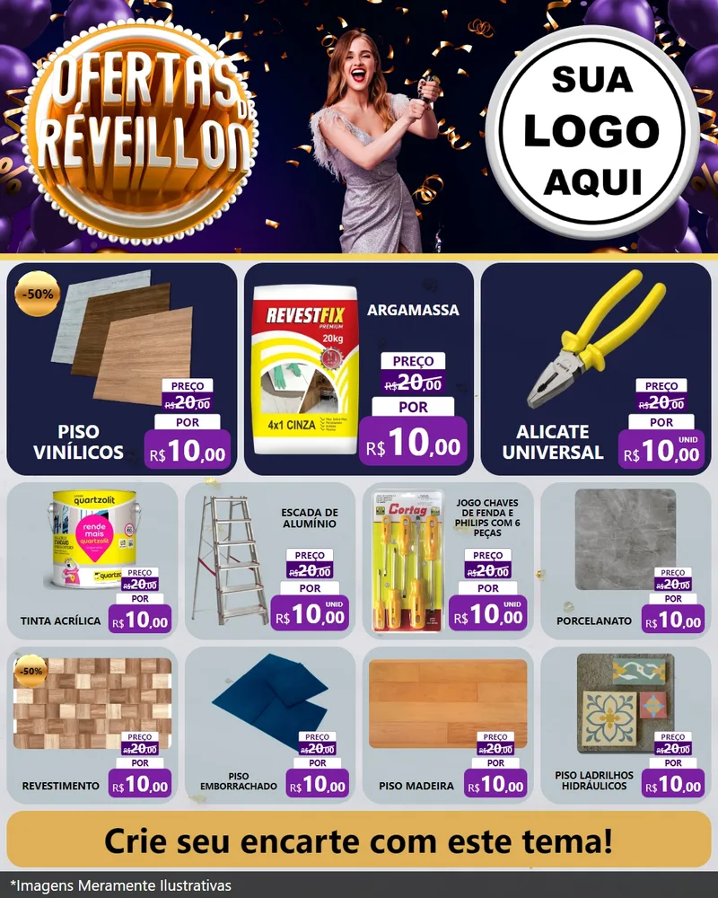 Modelo de Rede Social para Feed Instagram com o tema Ofertas de Réveillon para Material para Construção