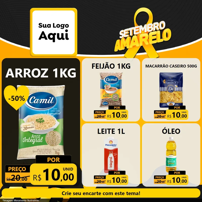 Modelo de Rede Social para Feed Facebook com o tema Setembro Amarelo para Supermercado
