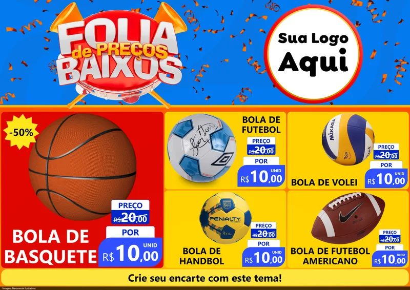 Modelo de Encarte para Encarte A4 Horizontal com o tema Folia de Preços Baixos para Artigos Esportivos