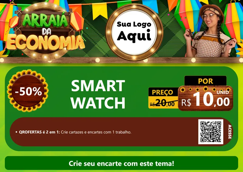Modelo de Cartaz para Cartaz A4 Horizontal com o tema Arraiá de Economia para Informática