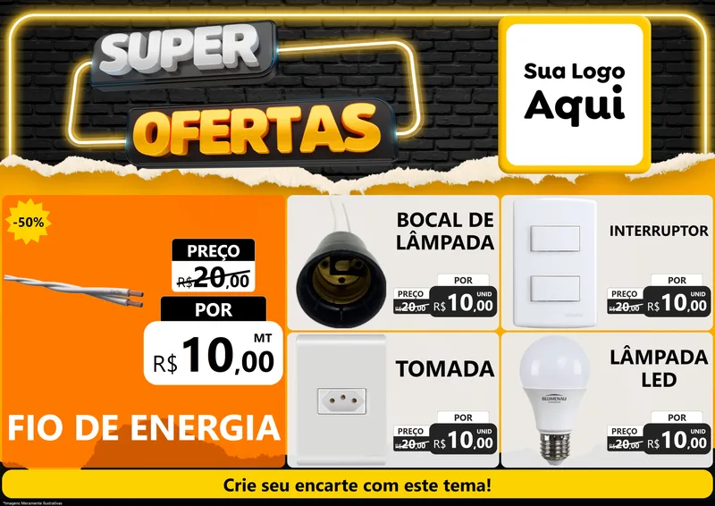 Modelo de Encarte para Encarte A4 Horizontal com o tema Super Ofertas para Materiais Elétricos