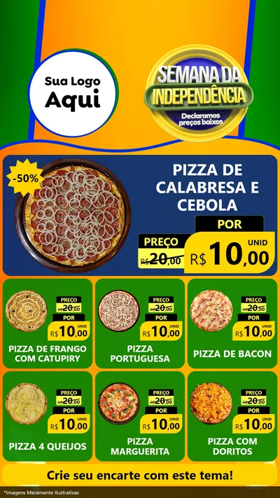 Modelo de Rede Social para Stories com o tema Semana da Independência Declaramos Preços Baixos para Pizzaria