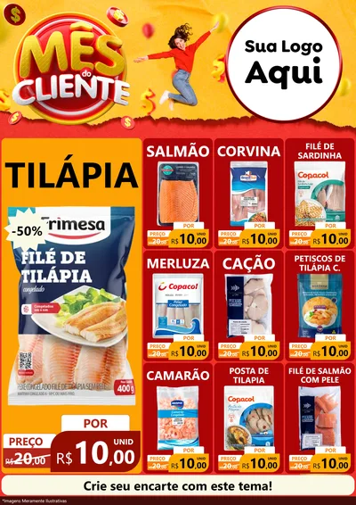 Modelo de Encarte para Encarte A4 Vertical com o tema Mês do Cliente para Peixaria