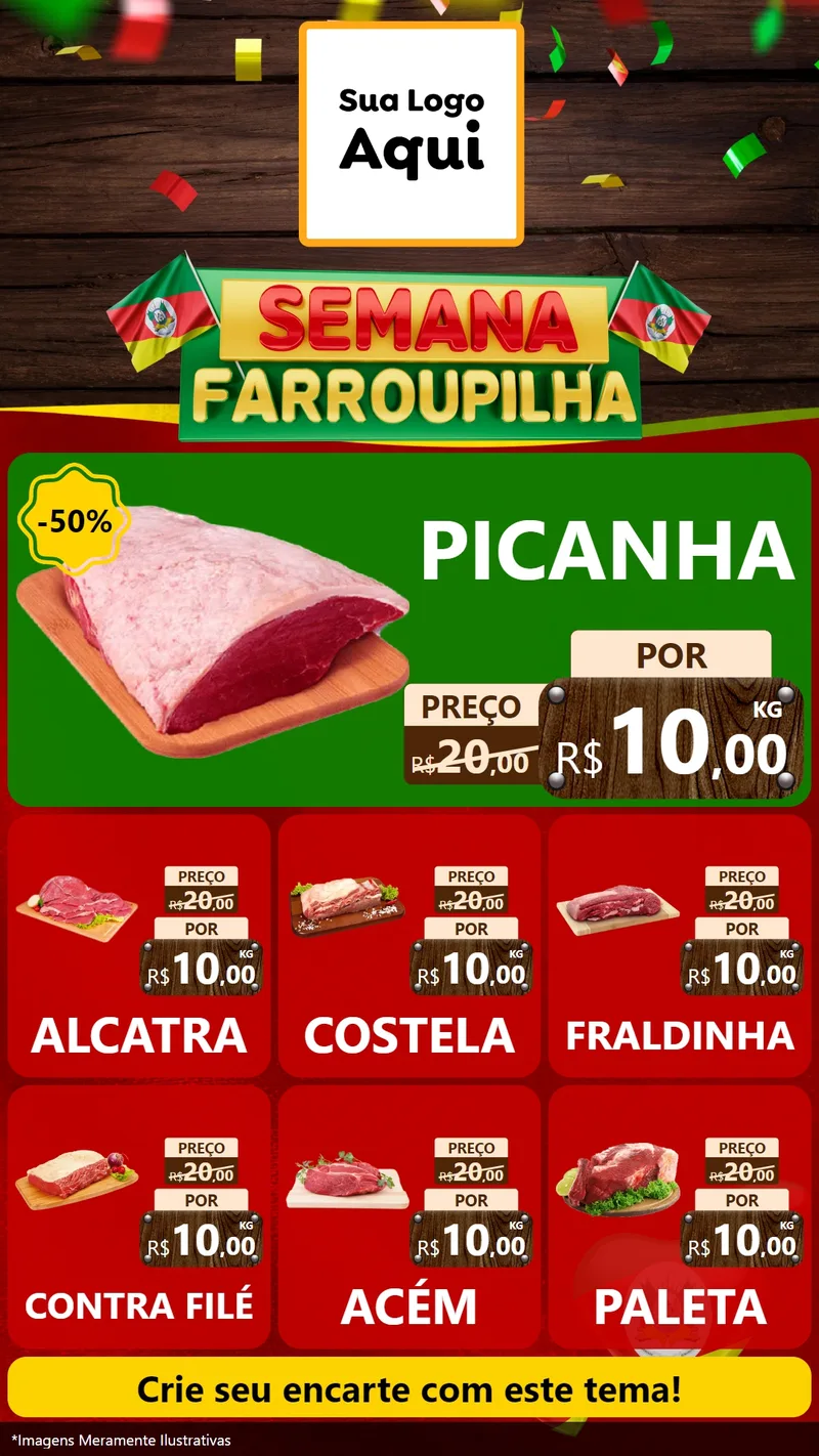 Modelo de Rede Social para Stories com o tema Semana Farroupilha para Açougue