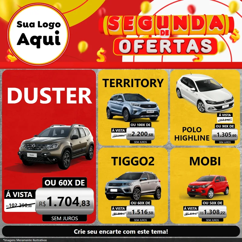 Modelo de Rede Social para Feed Facebook com o tema Segunda de Ofertas para Concessionaria de Carros