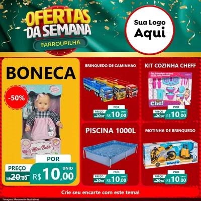 Modelo de Rede Social para Feed Facebook com o tema Ofertas da Semana Farroupilha para Brinquedos