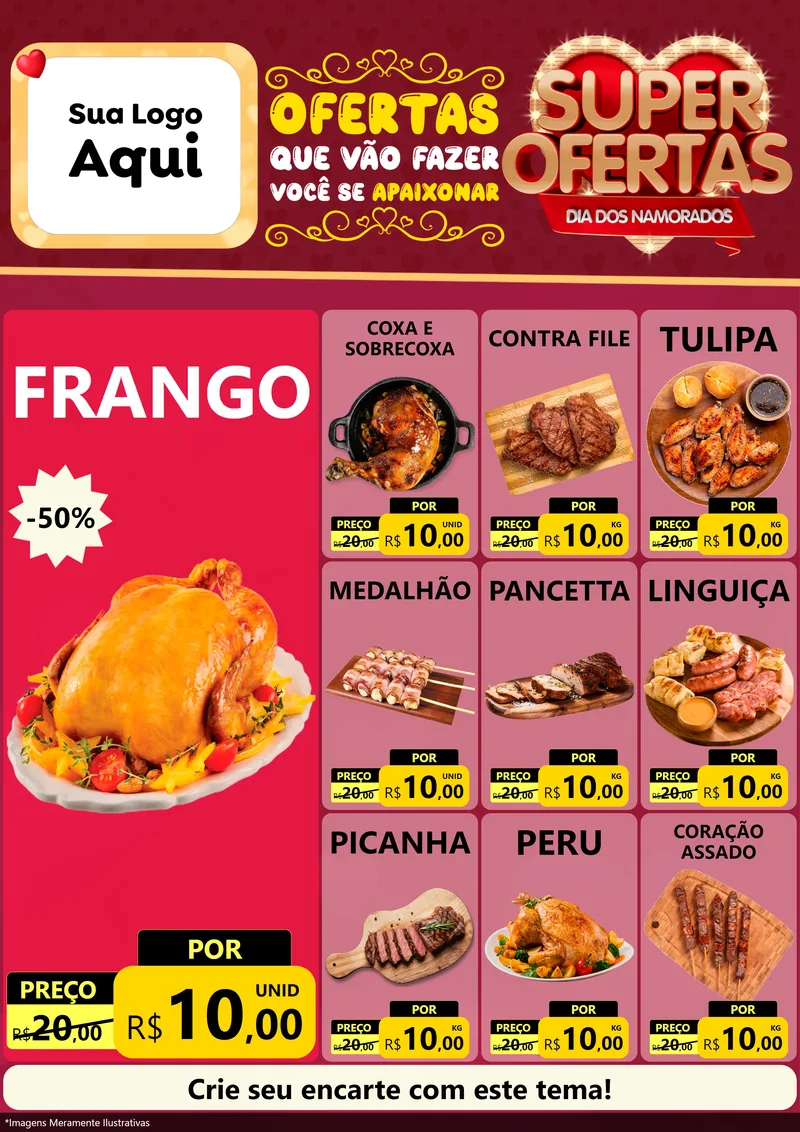 Modelo de Encarte para Encarte A4 Vertical com o tema Dia dos Namorados para Assados