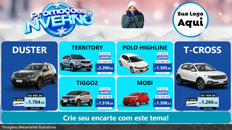 Modelo de TV para TV Horizontal com o tema Promoções de Inverno para Concessionaria de Carros