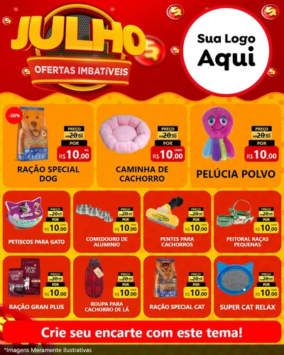 Modelo de Rede Social para Feed Instagram com o tema Julho Ofertas Imbatíveis para Pet Shop