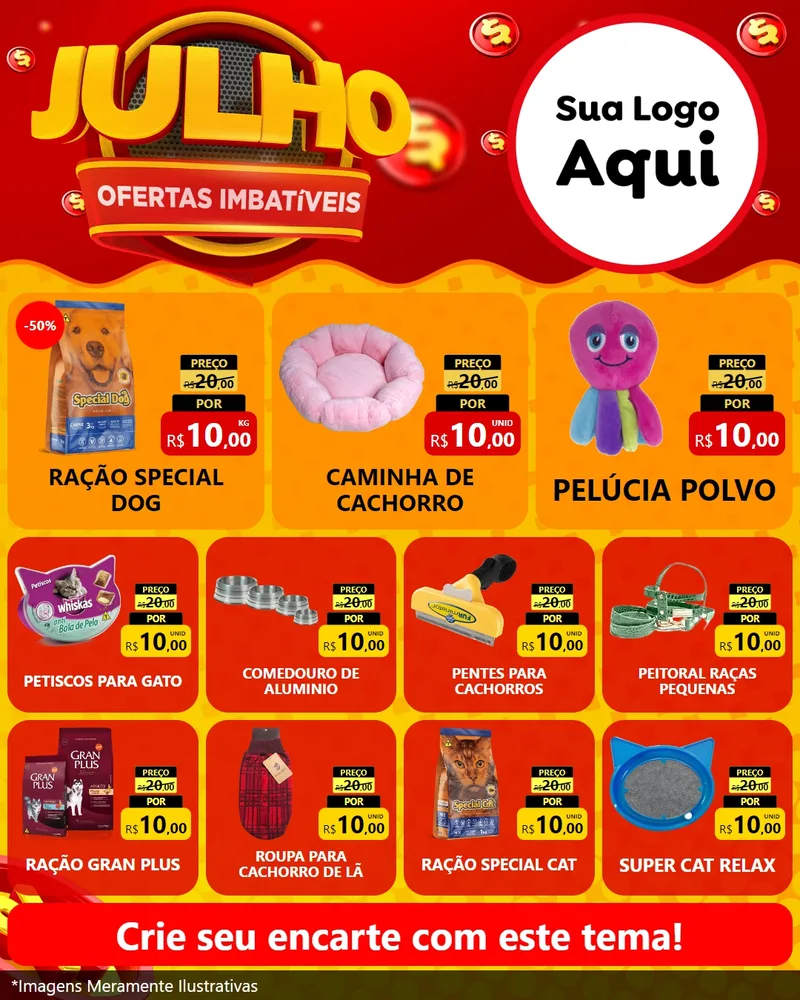 Modelo de Rede Social para Feed Instagram com o tema Julho Ofertas Imbatíveis para Pet Shop