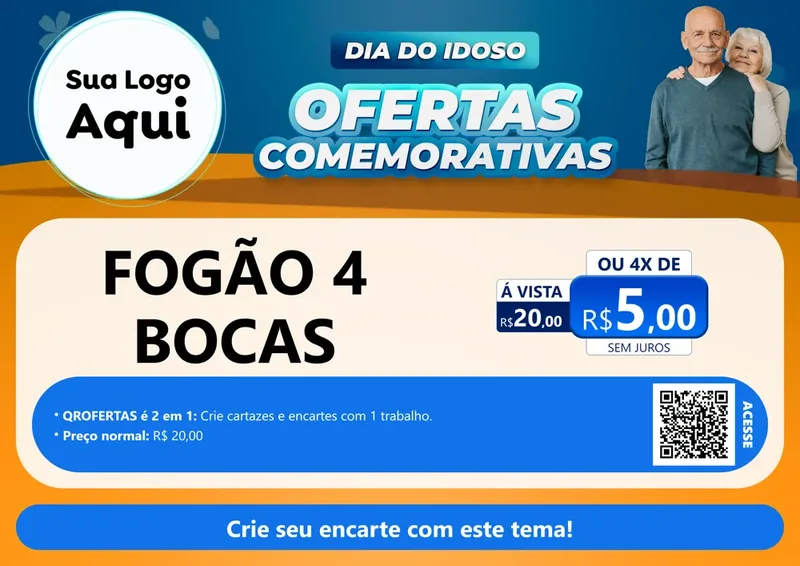 Modelo de Cartaz para Cartaz A4 Horizontal com o tema Dia do Idoso para Móveis e Eletro
