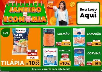 Modelo de Encarte para Encarte A4 Horizontal com o tema Janeiro da Economia para Peixaria