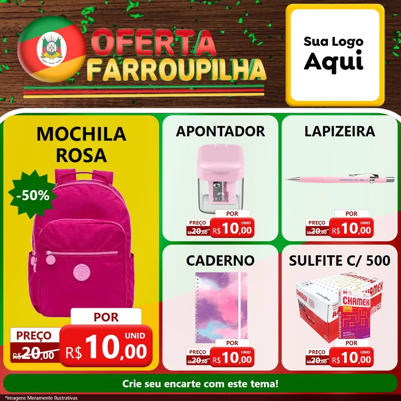 Modelo de Rede Social para Feed Facebook com o tema Oferta Farroupilha para Papelaria