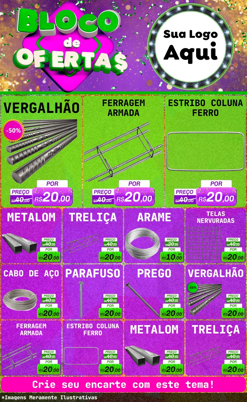 Modelo de Encarte para Encarte Grande com o tema Bloco de Ofertas para Ferragens