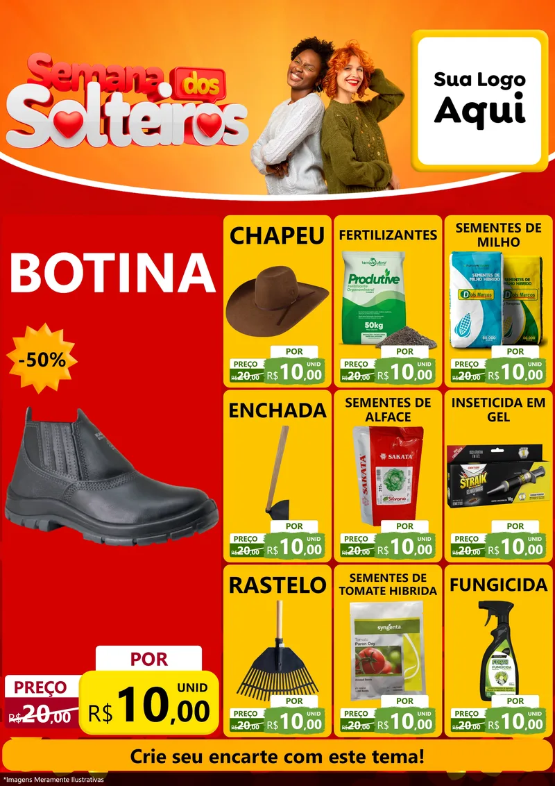 Modelo de Encarte para Encarte A4 Vertical com o tema Semana dos Solteiros para Agropecuária