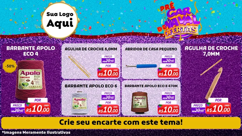 Modelo de TV para TV Horizontal com o tema Pré Carnaval de Ofertas para Armarinho e Aviamentos