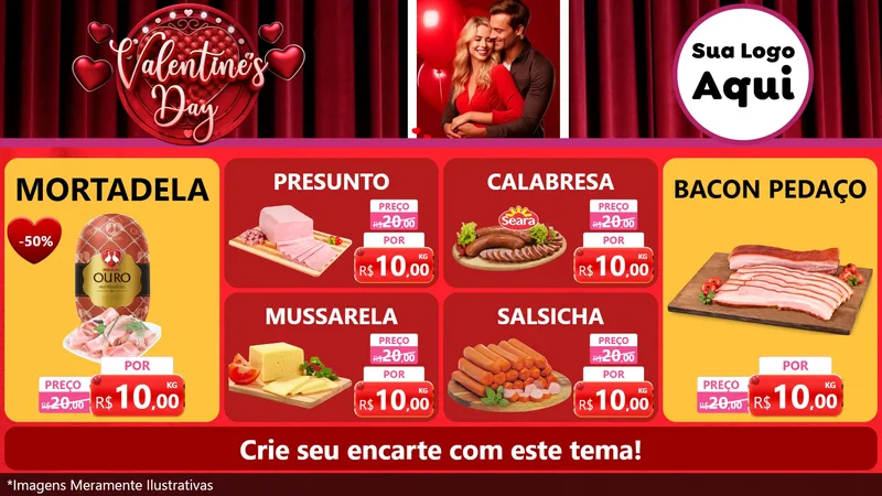 Modelo de TV para TV Horizontal com o tema Valentine's Day para Frios e Laticínios