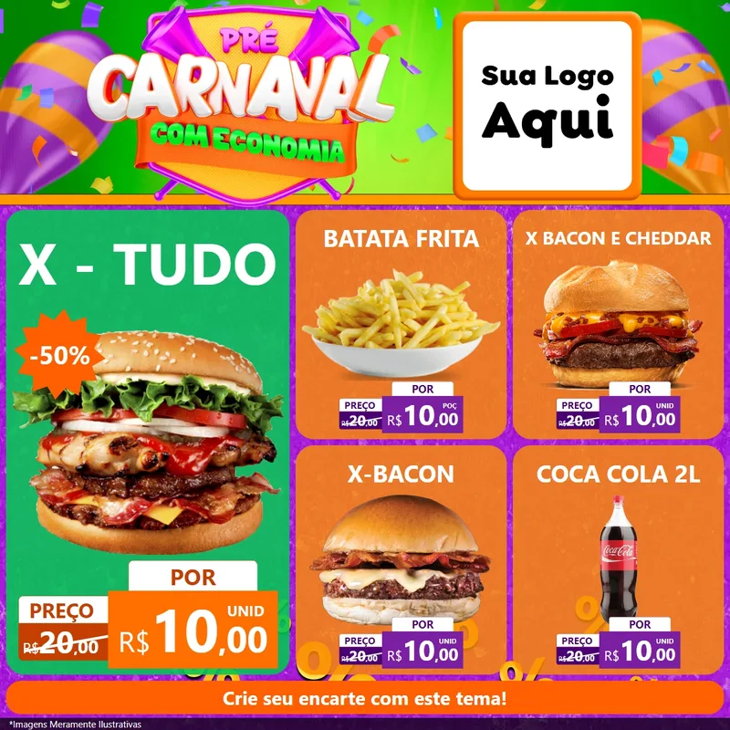 Modelo de Rede Social para Feed Facebook com o tema Pré-Carnaval Com Economia para Hamburgueria