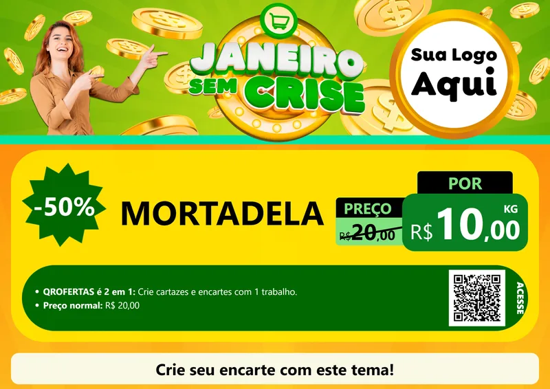 Modelo de Cartaz para Cartaz A4 Horizontal com o tema Janeiro Sem Crise para Frios e Laticínios