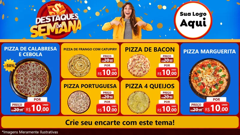 Modelo de TV para TV Horizontal com o tema Destaques da Semana para Pizzaria