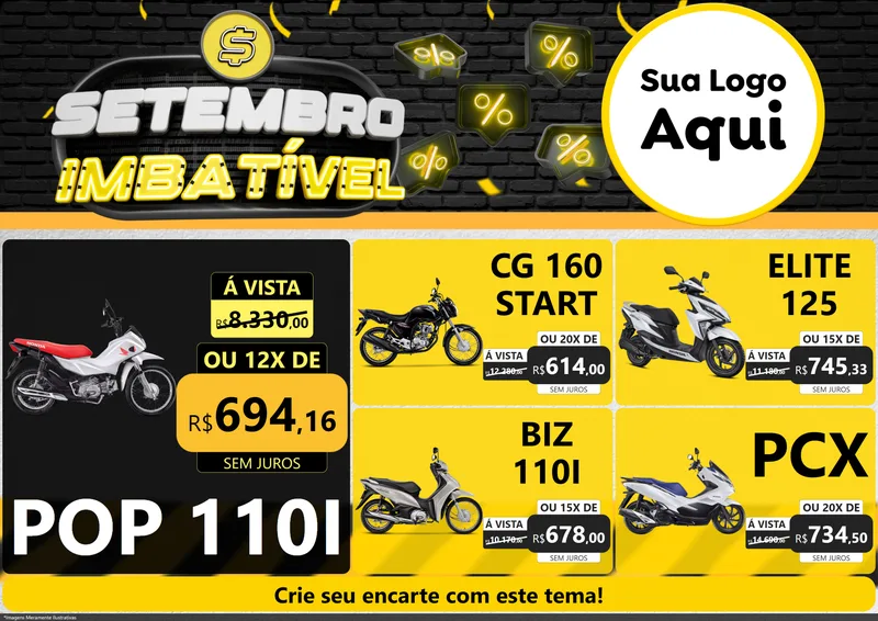 Modelo de Encarte para Encarte A4 Horizontal com o tema Setembro Imbatível para Concessionaria de Motos