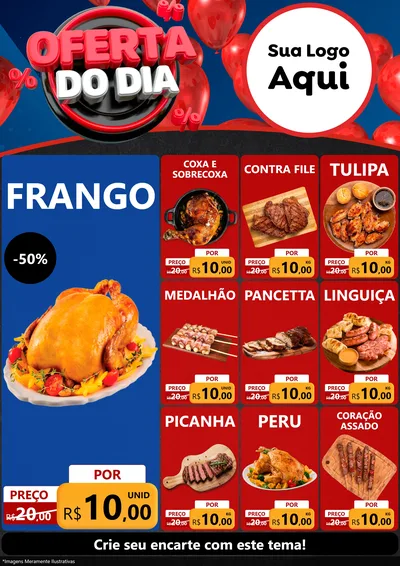 Modelo de Encarte para Encarte A4 Vertical com o tema Oferta do Dia para Assados