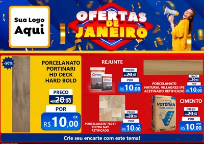 Modelo de Encarte para Encarte A4 Horizontal com o tema Ofertas de Janeiro para Pisos e revestimentos
