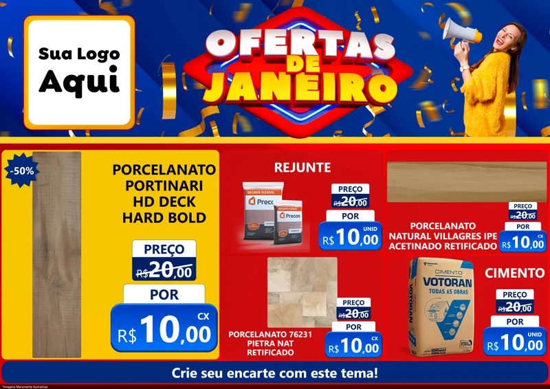Modelo de Encarte para Encarte A4 Horizontal com o tema Ofertas de Janeiro para Pisos e revestimentos