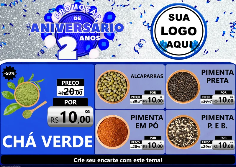 Modelo de Encarte para Encarte A4 Horizontal com o tema Promoção de Aniversário - 2 Anos para Produtos Naturais