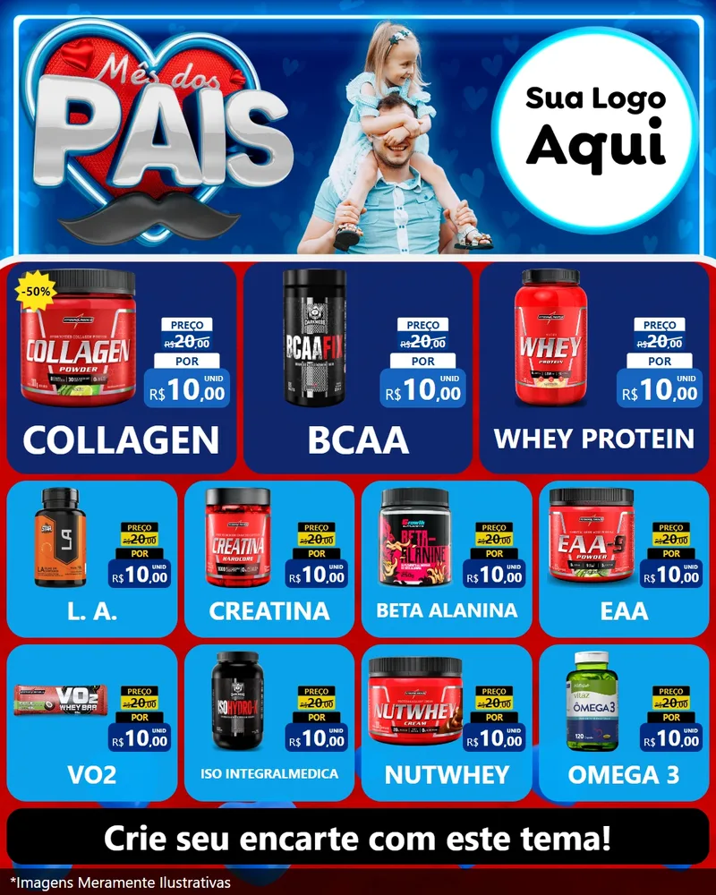 Modelo de Rede Social para Feed Instagram com o tema Mês Dos Pais para Suplementos alimentares