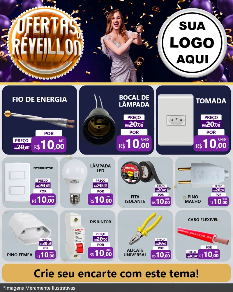 Modelo de Rede Social para Feed Instagram com o tema Ofertas de Réveillon para Materiais Elétricos