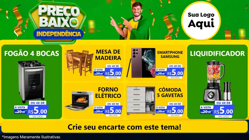 Modelo de TV para TV Horizontal com o tema Preço Baixo de Independência para Móveis e Eletro