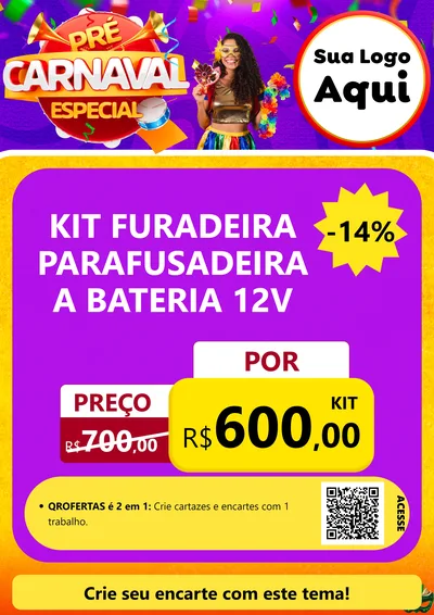 Modelo de Cartaz para Cartaz A4 Vertical com o tema Pré-Carnaval Especial para Maquinas e Ferramentas