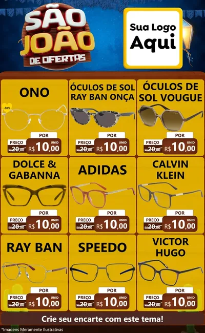 Modelo de Encarte para Encarte Grande com o tema São João Ofertas Imbatíveis! - Junina para Óticas