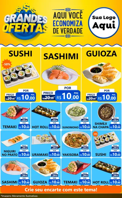 Modelo de Encarte para Encarte Grande com o tema Grandes Ofertas para Comida japonesa