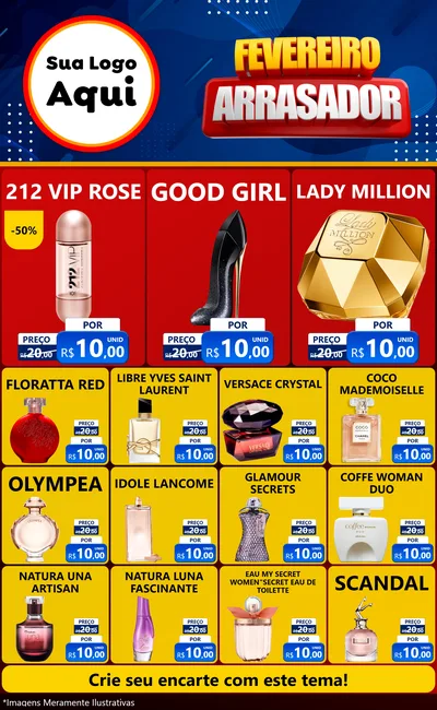 Modelo de Encarte para Encarte Grande com o tema Fevereiro Arrasador para Perfumes
