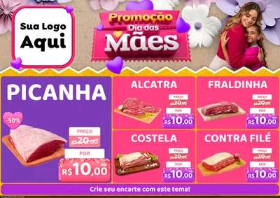 Modelo de Encarte para Encarte A4 Horizontal com o tema Promoção Dia das Mães para Açougue