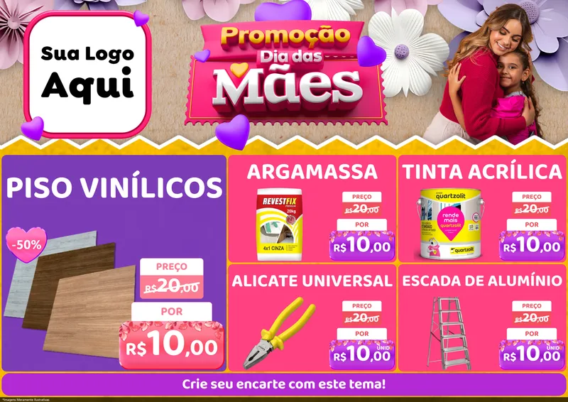 Modelo de Encarte para Encarte A4 Horizontal com o tema Promoção Dia das Mães para Material para Construção
