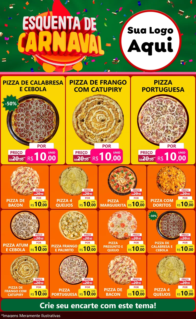 Modelo de Encarte para Encarte Grande com o tema Esquenta de Carnaval para Pizzaria